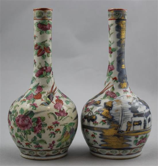 A pair of Chinese Canton-decorated small bottle vases, 19th century, 16cm